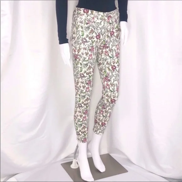 L’Agence Cream Floral Print Margot Skinny Cropped Jeans Sz25 Zip Fly ButtonClose - Picture 2 of 16